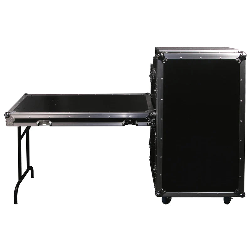 Odyssey FZGS1116WDLX Case Rackmount - Odyssey FZGS1116WDLX - Deluxe 11U Top Slanted 16U Bottom Vertical Pro Combo Rack with Casters, Side Table, and Glide Platform
