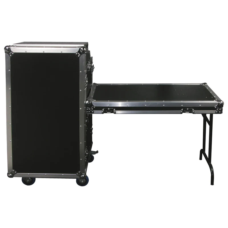 Odyssey FZGS1116WDLX Case Rackmount - Odyssey FZGS1116WDLX - Deluxe 11U Top Slanted 16U Bottom Vertical Pro Combo Rack with Casters, Side Table, and Glide Platform