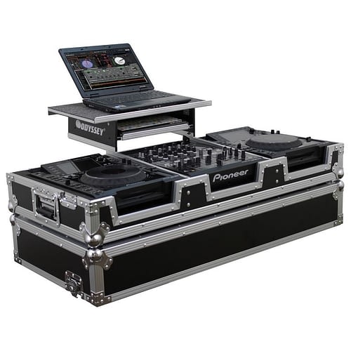 Odyssey FZGS12CDJW Case DJ Gear - Odyssey FZGS12CDJW - 12″ Format DJ Mixer and Two Large Format Media Players Coffin Flight Case with Glide Platform