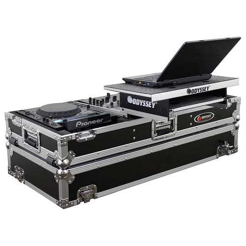 Odyssey FZGS12CDJW Case DJ Gear - Odyssey FZGS12CDJW - 12″ Format DJ Mixer and Two Large Format Media Players Coffin Flight Case with Glide Platform