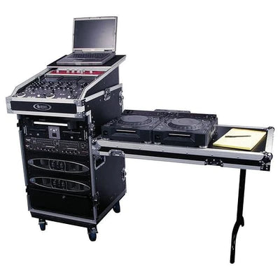 Odyssey FZGS1316WDLX Case Rackmount - Odyssey FZGS1316WDLX - 13U Top Slanted 16U Bottom Vertical Pro Combo Rack with Casters, Side Table, and Glide Platform