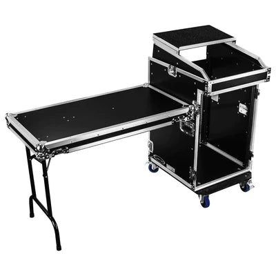Odyssey FZGS1416WDLX Case Rackmount - Odyssey FZGS1416WDLX - 14U Top Slanted 16U Bottom Vertical Pro Combo Rack with Casters, Side Table, and Glide Platform