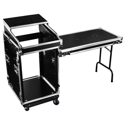 Odyssey FZGS1416WDLX Case Rackmount - Odyssey FZGS1416WDLX - 14U Top Slanted 16U Bottom Vertical Pro Combo Rack with Casters, Side Table, and Glide Platform