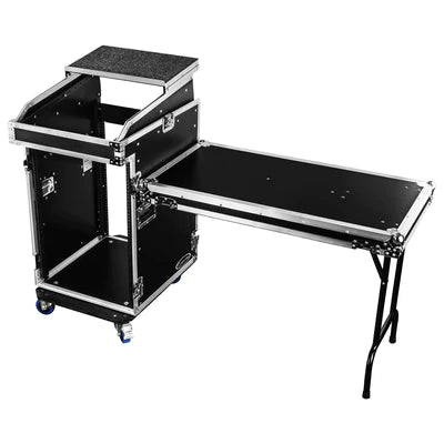 Odyssey FZGS1416WDLX Case Rackmount - Odyssey FZGS1416WDLX - 14U Top Slanted 16U Bottom Vertical Pro Combo Rack with Casters, Side Table, and Glide Platform