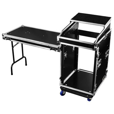 Odyssey FZGS1416WDLX Case Rackmount - Odyssey FZGS1416WDLX - 14U Top Slanted 16U Bottom Vertical Pro Combo Rack with Casters, Side Table, and Glide Platform