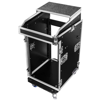 Odyssey FZGS1416WDLX Case Rackmount - Odyssey FZGS1416WDLX - 14U Top Slanted 16U Bottom Vertical Pro Combo Rack with Casters, Side Table, and Glide Platform