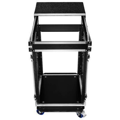 Odyssey FZGS1416WDLX Case Rackmount - Odyssey FZGS1416WDLX - 14U Top Slanted 16U Bottom Vertical Pro Combo Rack with Casters, Side Table, and Glide Platform