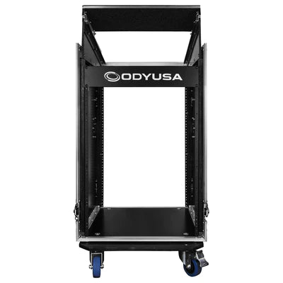 Odyssey FZGS1416WDLX Case Rackmount - Odyssey FZGS1416WDLX - 14U Top Slanted 16U Bottom Vertical Pro Combo Rack with Casters, Side Table, and Glide Platform