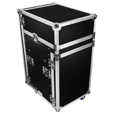 Odyssey FZGS1416WDLX Case Rackmount - Odyssey FZGS1416WDLX - 14U Top Slanted 16U Bottom Vertical Pro Combo Rack with Casters, Side Table, and Glide Platform