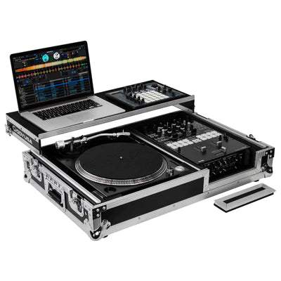 Odyssey FZGS1BM10W Case DJ Gear - Odyssey FZGS1BM10W - Reversible 10″ Format DJ Mixer and One Battle Position Turntable Coffin Flight Case with Glide Platform