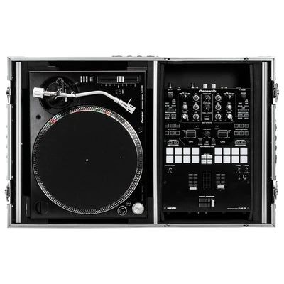 Odyssey FZGS1BM10W Case DJ Gear - Odyssey FZGS1BM10W - Reversible 10″ Format DJ Mixer and One Battle Position Turntable Coffin Flight Case with Glide Platform