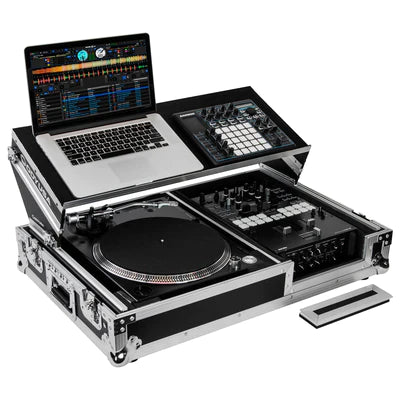 Odyssey FZGS1BM10W Case DJ Gear - Odyssey FZGS1BM10W - Reversible 10″ Format DJ Mixer and One Battle Position Turntable Coffin Flight Case with Glide Platform