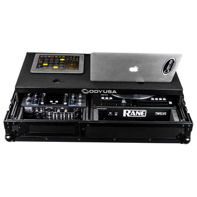 Odyssey FZGS1RA1272WBL DJ Case - Odyssey FZGS1RA1272WBL - Black Reversible Compact Rane Twelve and Rane Seventy / Seventy-Two Battle DJ Coffin Flight Case with Glide Platform