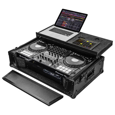 DJ Controller Case w/Glid - Odyssey FZGSDDJ1000W2BL - Pioneer DDJ-1000 / DDJ-1000SRT Black Label Case with Patented Glide Platform and Bottom 2U Rack Space