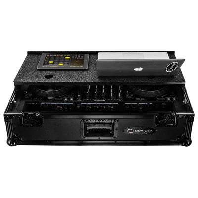 DJ Controller Case w/Glid - Odyssey FZGSDDJ1000W2BL - Pioneer DDJ-1000 / DDJ-1000SRT Black Label Case with Patented Glide Platform and Bottom 2U Rack Space