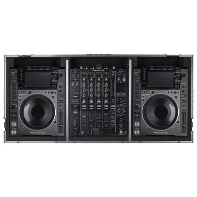 Odyssey FZGSL12CDJWR Case DJ Gear - Odyssey FZGSL12CDJWR - Black Low Profile 12″ Format DJ Mixer and Two Large Format Media Players Flight Coffin Case with Wheels and Glide Platform