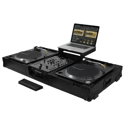 Odyssey FZGSLBM10WR Case DJ Gear - Odyssey FZGSLBM10WRBL - Black Low Profile 10″ Format DJ Mixer and Two Battle Position Turntables Flight Coffin Case with Wheels and Glide Platform