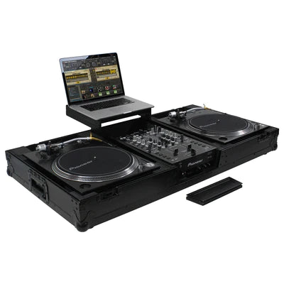 Odyssey FZGSLBM10WR Case DJ Gear - Odyssey FZGSLBM10WRBL - Black Low Profile 10″ Format DJ Mixer and Two Battle Position Turntables Flight Coffin Case with Wheels and Glide Platform