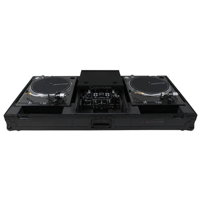 Odyssey FZGSLBM10WR Case DJ Gear - Odyssey FZGSLBM10WRBL - Black Low Profile 10″ Format DJ Mixer and Two Battle Position Turntables Flight Coffin Case with Wheels and Glide Platform