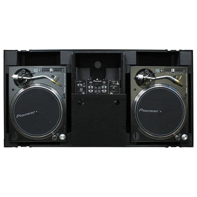 Odyssey FZGSLBM10WR Case DJ Gear - Odyssey FZGSLBM10WRBL - Black Low Profile 10″ Format DJ Mixer and Two Battle Position Turntables Flight Coffin Case with Wheels and Glide Platform