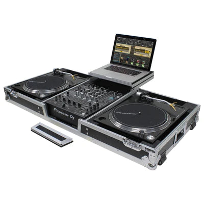 Odyssey FZGSLBM12WR Case DJ Gear - Odyssey FZGSLBM12WR - Low Profile 12″ Format DJ Mixer and Two Battle Position Turntables Flight Coffin Case with Wheels and Glide Platform