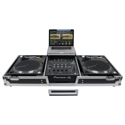 Odyssey FZGSLBM12WR Case DJ Gear - Odyssey FZGSLBM12WR - Low Profile 12″ Format DJ Mixer and Two Battle Position Turntables Flight Coffin Case with Wheels and Glide Platform