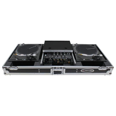 Odyssey FZGSLBM12WR Case DJ Gear - Odyssey FZGSLBM12WR - Low Profile 12″ Format DJ Mixer and Two Battle Position Turntables Flight Coffin Case with Wheels and Glide Platform