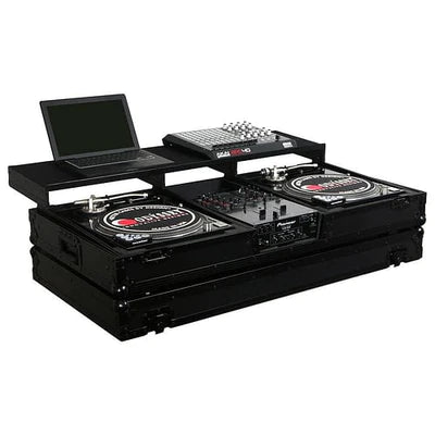 Odyssey FZGSPBM10WBL Case DJ Gear - Odyssey FZGSPBM10WBL - Universal Black 10″ Format DJ Mixer and Two Battle Position Turntables Flight Coffin Case with Full Glide Platform