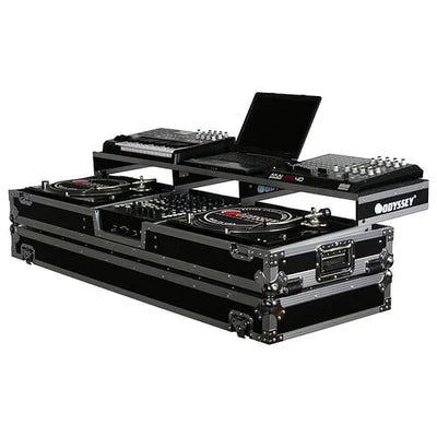 Odyssey FZGSPDJ12W Case DJ Gear - Odyssey FZGSPDJ12W - Universal 12″ Format DJ Mixer and Two Standard Position Turntables Flight Coffin Case with Full Glide Platform