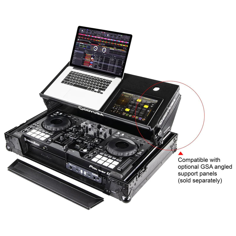 Odyssey FZGSPIDDJ8001BL Case DJ Gear - Odyssey FZGSPIDDJ8001BL - Black Pioneer DDJ-800 Flight Case with Bottom 1U Rack Space and Glide Platform