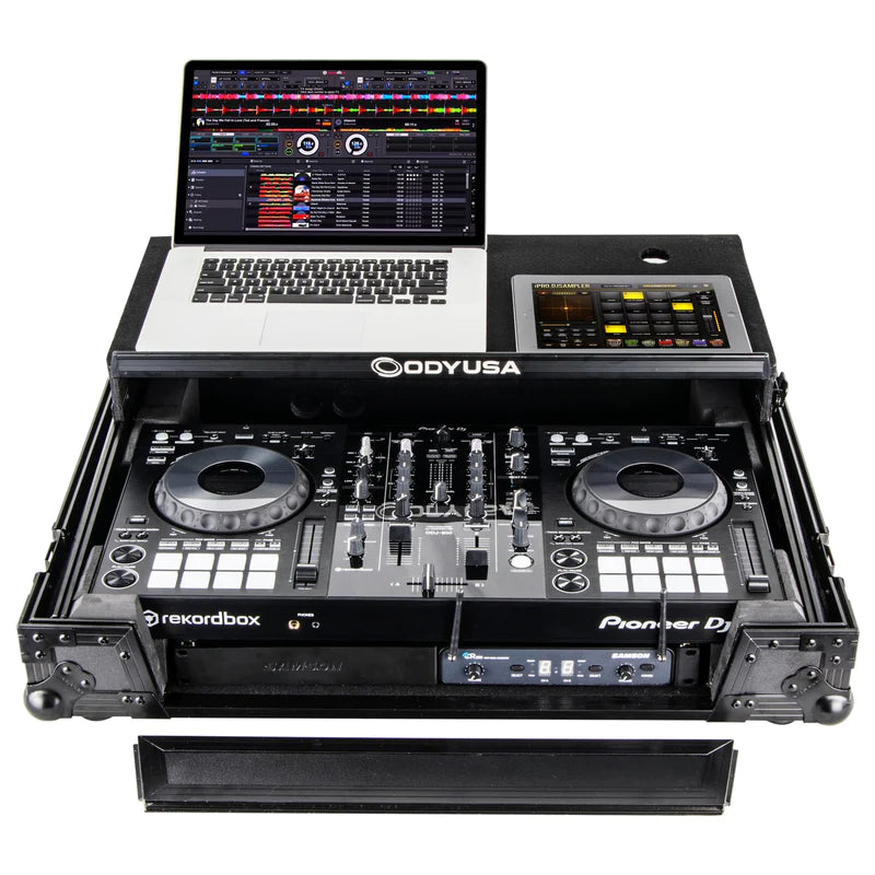 Odyssey FZGSPIDDJ8001BL Case DJ Gear - Odyssey FZGSPIDDJ8001BL - Black Pioneer DDJ-800 Flight Case with Bottom 1U Rack Space and Glide Platform