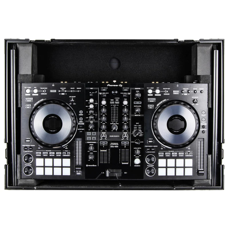 Odyssey FZGSPIDDJ8001BL Case DJ Gear - Odyssey FZGSPIDDJ8001BL - Black Pioneer DDJ-800 Flight Case with Bottom 1U Rack Space and Glide Platform