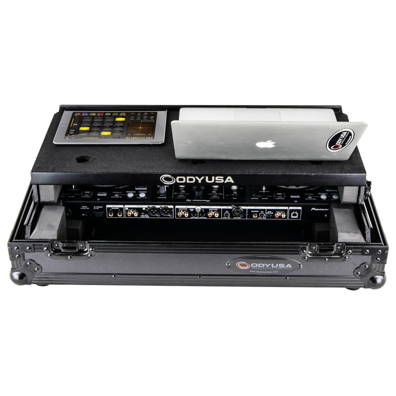 Odyssey FZGSPIXDJRR1BL Case Equipment - Odyssey FZGSPIXDJRR1BL - Black Pioneer XDJ-RR Bottom 1U Rack Space Flight Case with Glide Platform