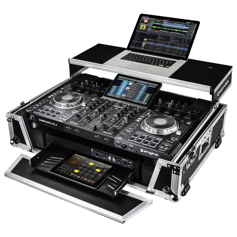 Odyssey FZGSPRIME4W2 Case DJ Gear - Odyssey FZGSPRIME4W2 - Denon Prime 4 Flight Case with Patented Glide Laptop Platform and 2U Rack Space