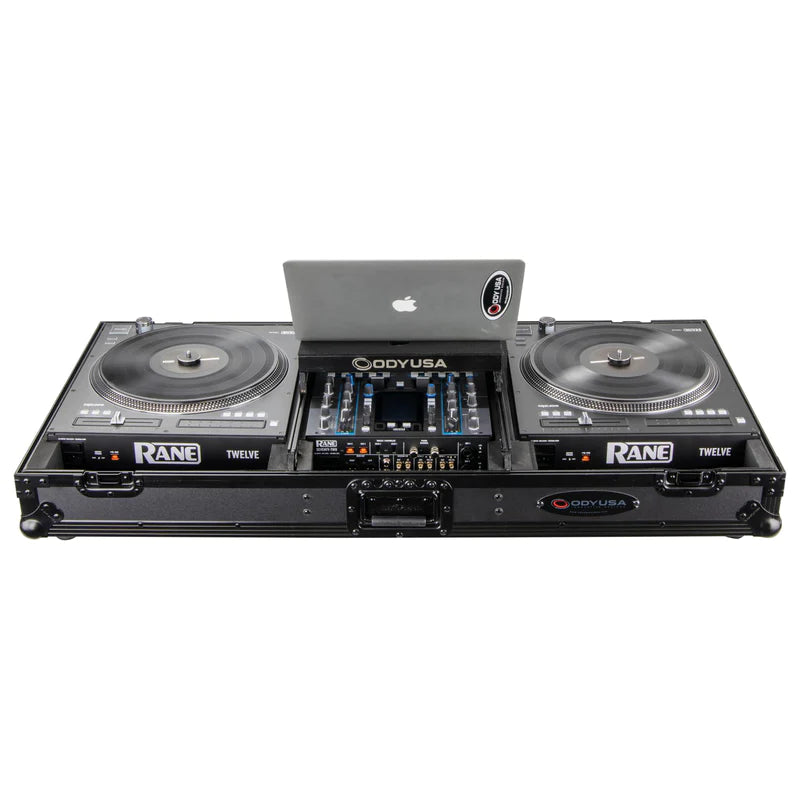 Odyssey FZGSRANE1272WBL Case DJ Gear - Odyssey FZGSRANE1272WBL - Black Low Profile Rane Twelve and Rane Seventy / Seventy-Two Coffin Flight Case with Glide Platform