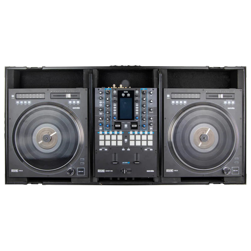 Odyssey FZGSRANE1272WBL Case DJ Gear - Odyssey FZGSRANE1272WBL - Black Low Profile Rane Twelve and Rane Seventy / Seventy-Two Coffin Flight Case with Glide Platform