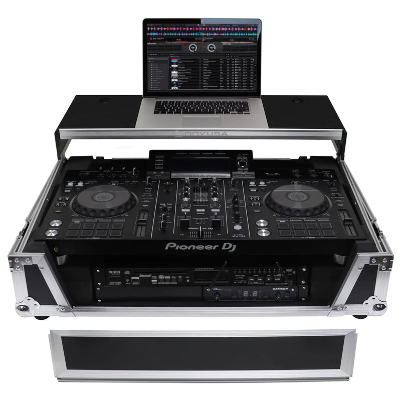 Odyssey FZGSXDJRX2W2 DJ Case - Odyssey FZGSXDJRX2W2 - Pioneer XDJ-RX / XDJ-RX2 Flight Case with 2U Rack Space and Glide Platform