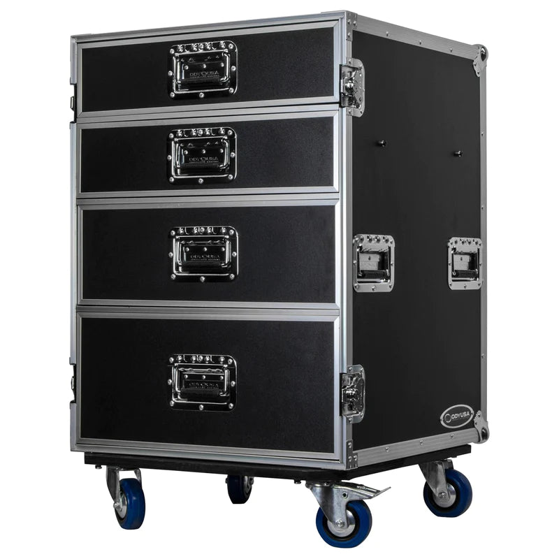 Odyssey FZWB4WDLX Case Rackmount - Odyssey FZWB4WDLX - Deluxe Four Drawer Workbox Tour Flight Case with Casters and Side Table