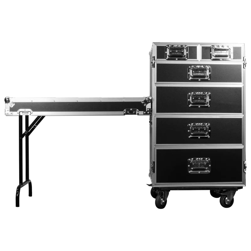 Odyssey FZWB6WDLX Case Rackmount - Odyssey FZWB6WDLX - Deluxe Six Drawer Workbox Tour Flight Case with Casters and Side Table