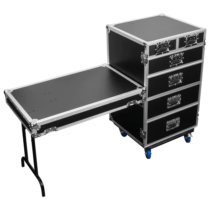 Odyssey FZWB6WDLX Case Rackmount - Odyssey FZWB6WDLX - Deluxe Six Drawer Workbox Tour Flight Case with Casters and Side Table