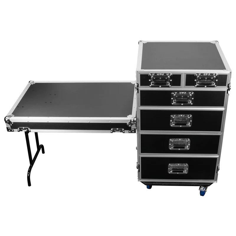Odyssey FZWB6WDLX Case Rackmount - Odyssey FZWB6WDLX - Deluxe Six Drawer Workbox Tour Flight Case with Casters and Side Table