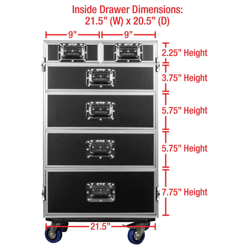 Odyssey FZWB6WDLX Case Rackmount - Odyssey FZWB6WDLX - Deluxe Six Drawer Workbox Tour Flight Case with Casters and Side Table