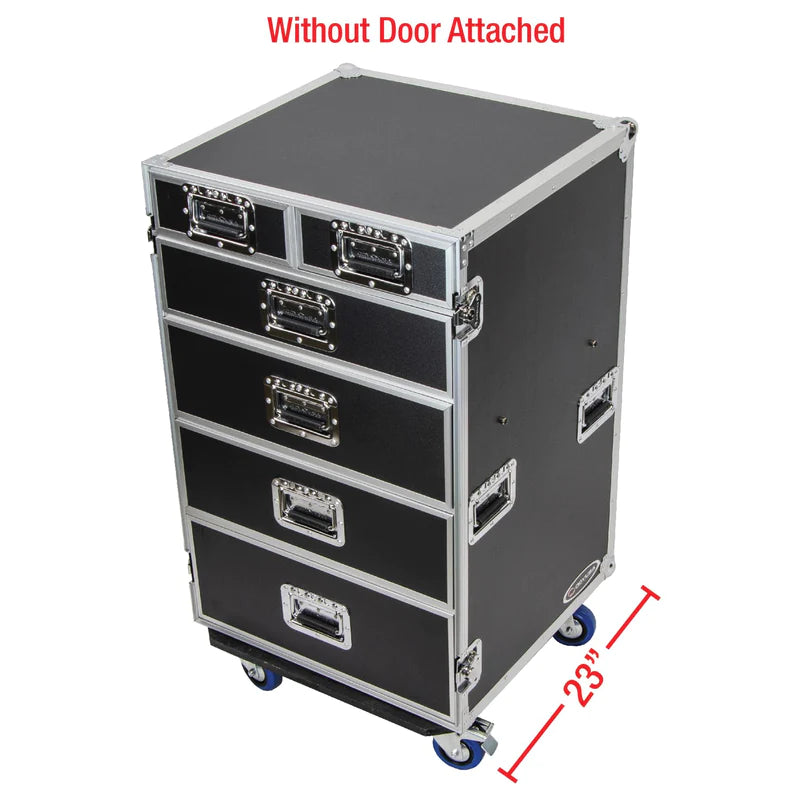 Odyssey FZWB6WDLX Case Rackmount - Odyssey FZWB6WDLX - Deluxe Six Drawer Workbox Tour Flight Case with Casters and Side Table