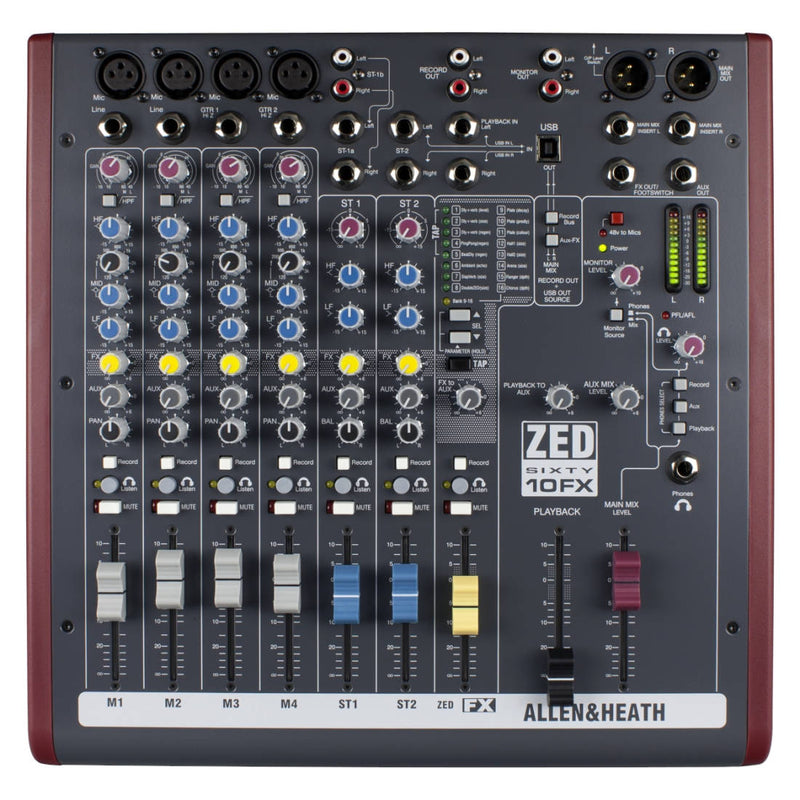 ALLEN & HEATH ZED60-10FX - 4 Mono 2 Stereo channel Mixer with FX & USB in/out