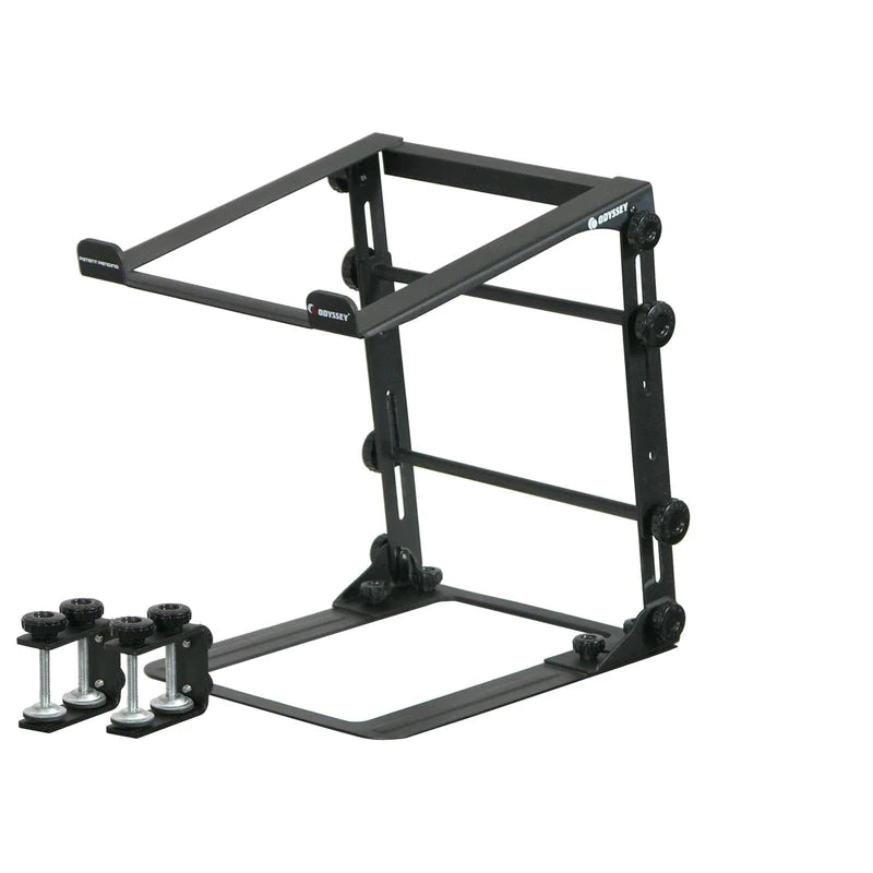 Odyssey LSTANDM Stand DJ Equipment - Odyssey LSTANDM - Black L Stand Mobile Folding Laptop/Gear Stand with Table/Case Clamps