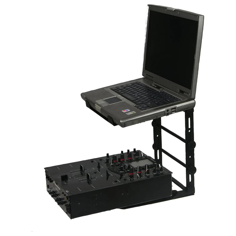 Odyssey LSTANDM Stand DJ Equipment - Odyssey LSTANDM - Black L Stand Mobile Folding Laptop/Gear Stand with Table/Case Clamps