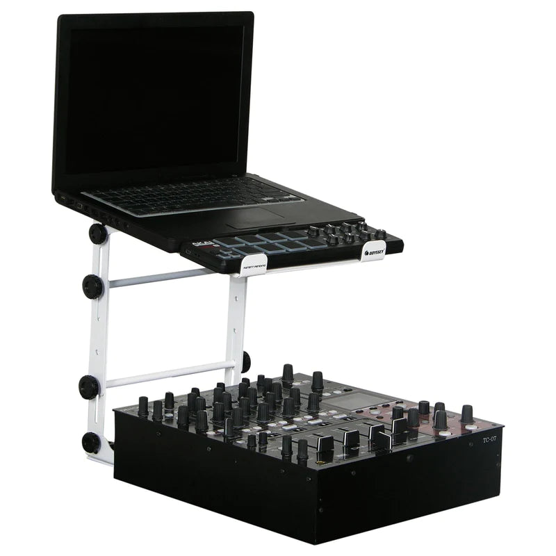 Odyssey LSTANDM Stand DJ Equipment - Odyssey LSTANDM - Black L Stand Mobile Folding Laptop/Gear Stand with Table/Case Clamps