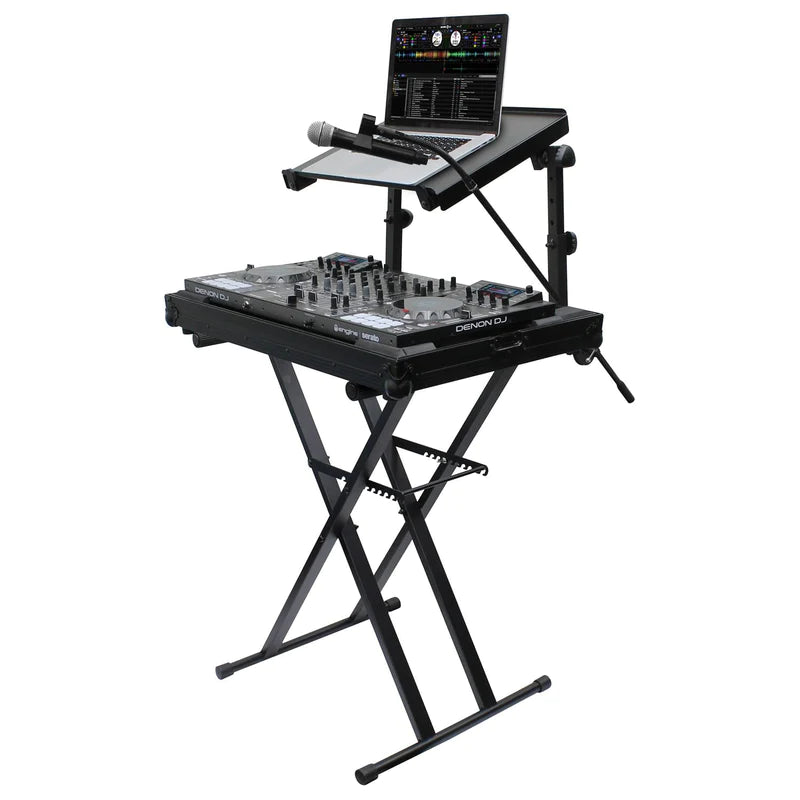 Odyssey LTBXS2MTCP Stand DJ Equipment - Odyssey LTBXS2MTCP - Black Two Tier X-Stand with Mic Boom and Top Shelf