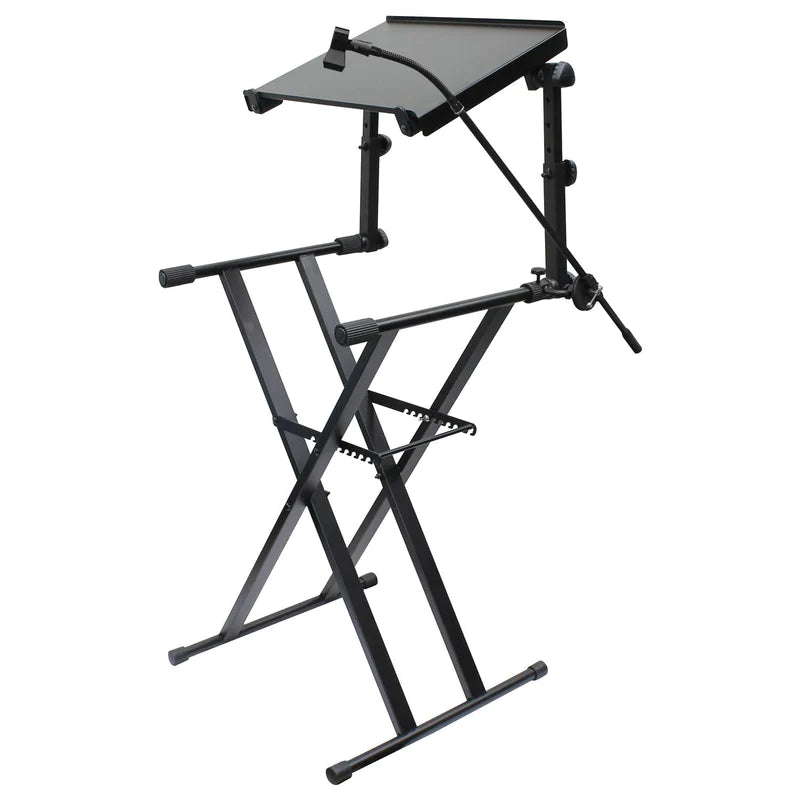 Odyssey LTBXS2MTCP Stand DJ Equipment - Odyssey LTBXS2MTCP - Black Two Tier X-Stand with Mic Boom and Top Shelf