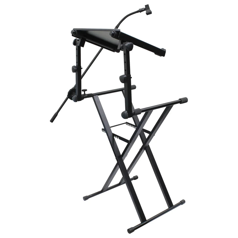 Odyssey LTBXS2MTCP Stand DJ Equipment - Odyssey LTBXS2MTCP - Black Two Tier X-Stand with Mic Boom and Top Shelf